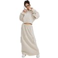 thumbnail image 5 of BEGOING Women's Long Sleeve Cropped Hoodies Casual Pullover Hooded Sweatshirts,Heavyweight Retro Washed Crop Tops Sweatshirt Drawstring Hooded Workout Shirts Solid Loose Fit Tee Shirt,Beige S-XL, 5 of 8
