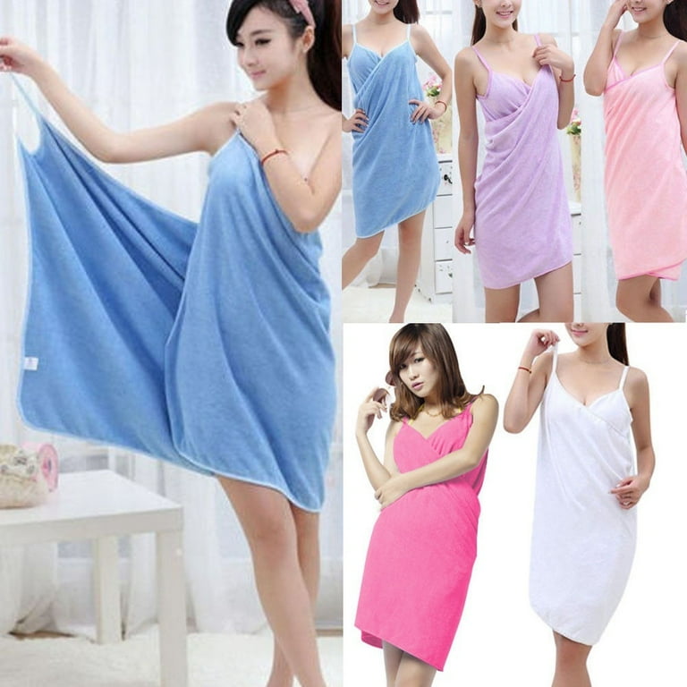 Women Bath Towel Wearable Towels Super Absorbent Solid Color Bath Sleep Wear