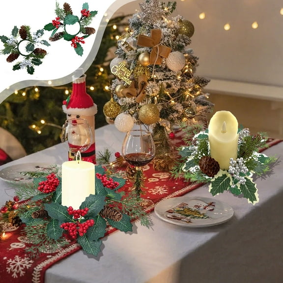 Candle Wreath Ring, Imitation Flower Garland, Plastic Table Decor, Multicolor 13.78-inch Diameter, for Home Dining Display,Vsgery