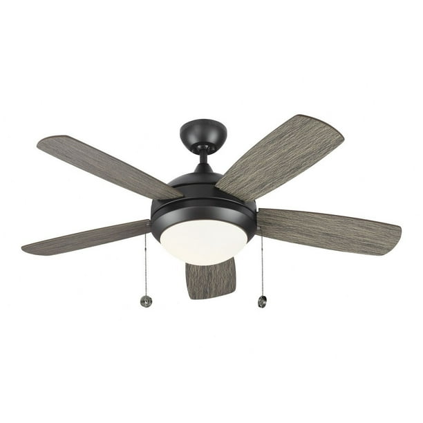44Inch 5 Blade Led Ceiling Fan With Light Kit In Aged Pewter With Light Grey Weathered Oak