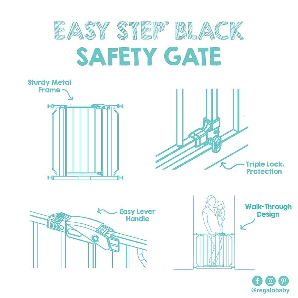 Regalo Easy Step 38.5-Inch Wide Walk Thru Baby Gate, Black, Metal