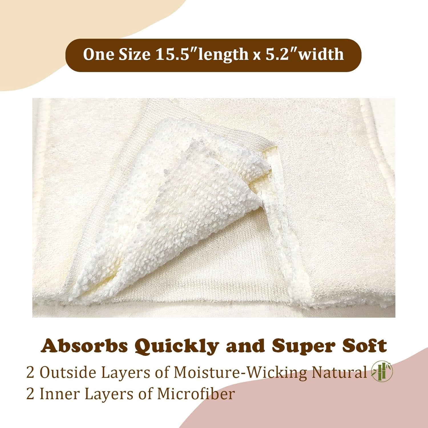 6 Pcs 4-Layer Bambo Microfiber Inserts,with 2 Pack Reusable and Washable Waterproof Pail Liner with Strap