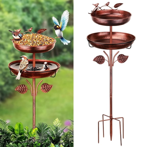 Bird Bath for Outside, 48In Vintage Freestanding Birdbaths for Outdoors, Double Metal Bird Bath Feeder Bowls for Garden Patio Yard Lawn Decor