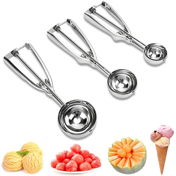 Cookie Scoop Set, 3PCS Cookie Dough Scoop Ice Cream Scoops Stainless Steel Melon Baller Scoop 3 Sizes for Cupcake, Ice Cream, Muffin, Meatball, Melonball