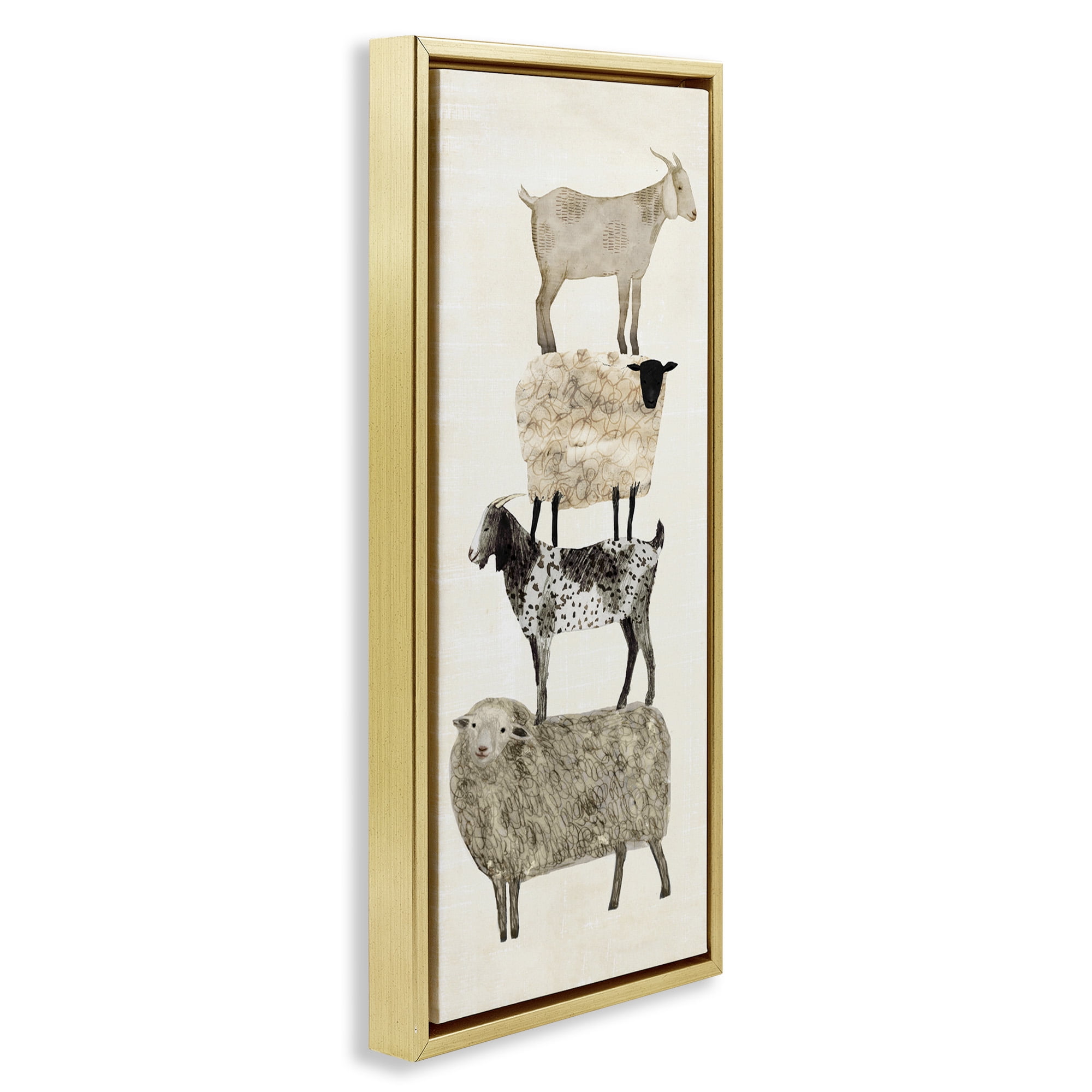 Stupell Industries Stacked Sheep & Goats Animals & Insects Painting Gold Floater Framed Canvas Art Print Wall Art, 15 x 31