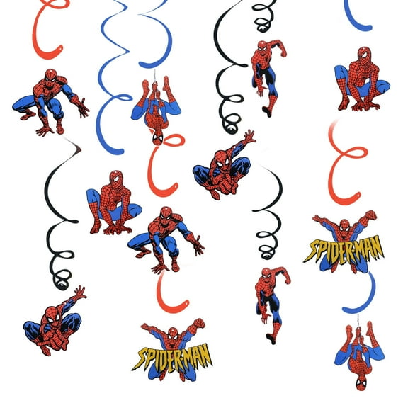 6PCS Spider Man Party Swirls Streamers Colorful Ceiling Swirl Foil Decorations Hanging Plastic Streamer Themed Swirl Party Decoration for Wedding Thanksgiving Day Graduation Celebration