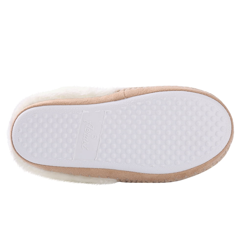 Women's Cozy Woven Knit Soft Plush Slippers with No-Slip Rubber Sole For Indoor, Outdoor, Spa Use (Beige)