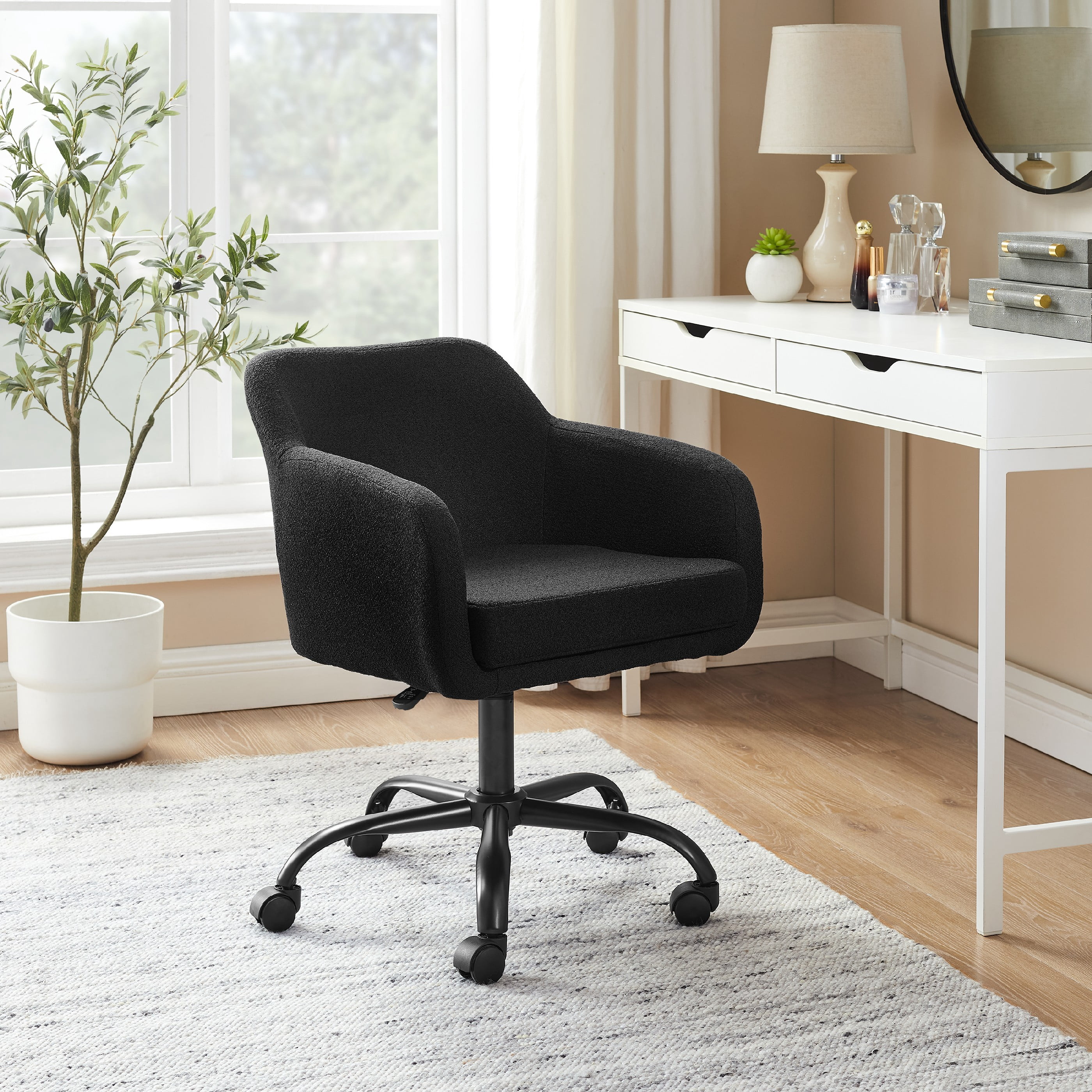Linon Rylan Office Desk Chair with Adjustable Height and Swivel, Black