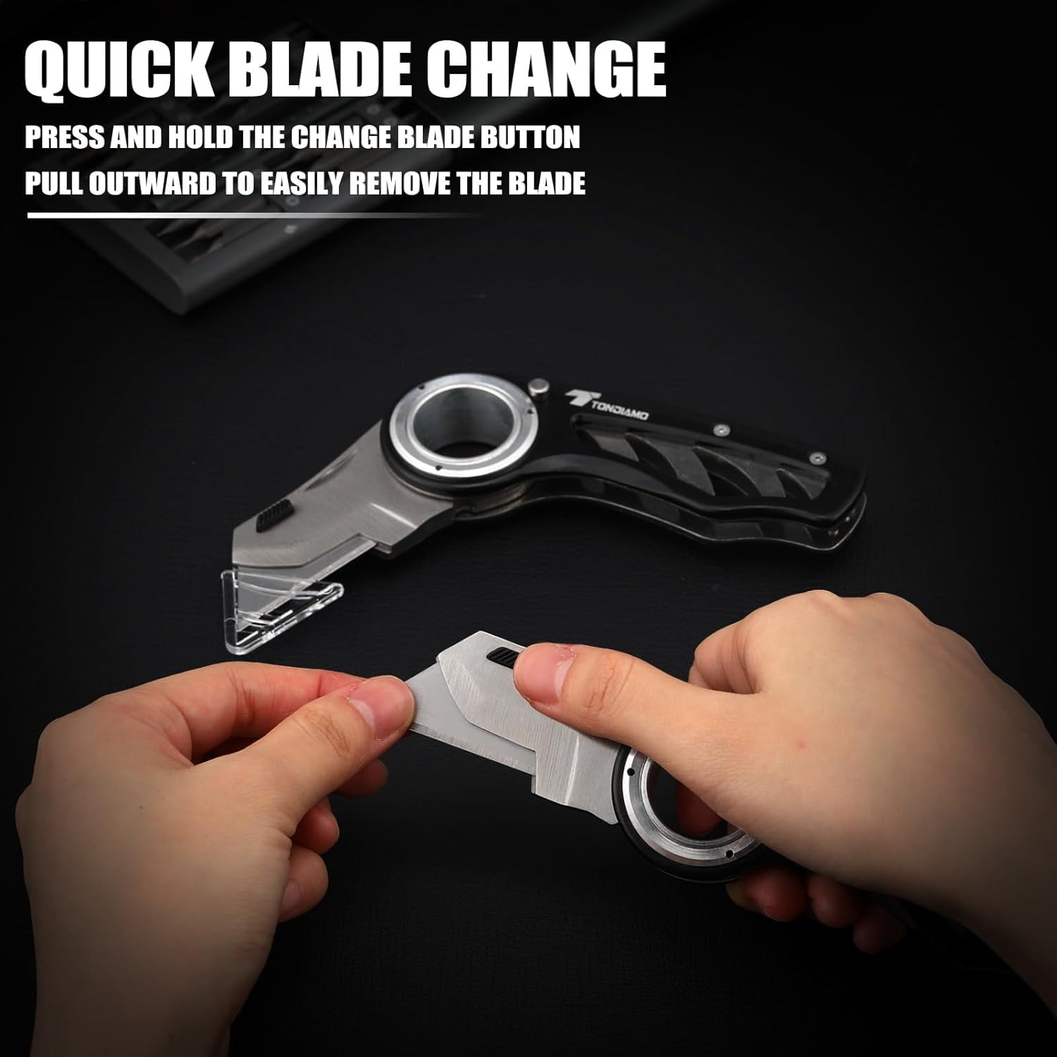 2 Pcs Folding Pocket Utility Knife Heavy Duty Box Cutter Folding Razor Knife with Anti Slip Finger Loop Easy Change Blades 3 Lock Positions Design (Black)