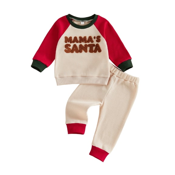 RUINIXCW Toddler Baby Christmas Outfit Waffle Long Sleeve Sweatshirt and Pants 2Pcs