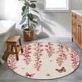thumbnail image 3 of Butterfly Flower Round Area Rug 3Ft Washable Small Circle Rugs for Kitchen Entryway, Farmhouse Country Pink Floral on Linen Non-Slip Carpet Floor Mats Indoor Outdoor Carpet Runner Home Decor, 3 of 8