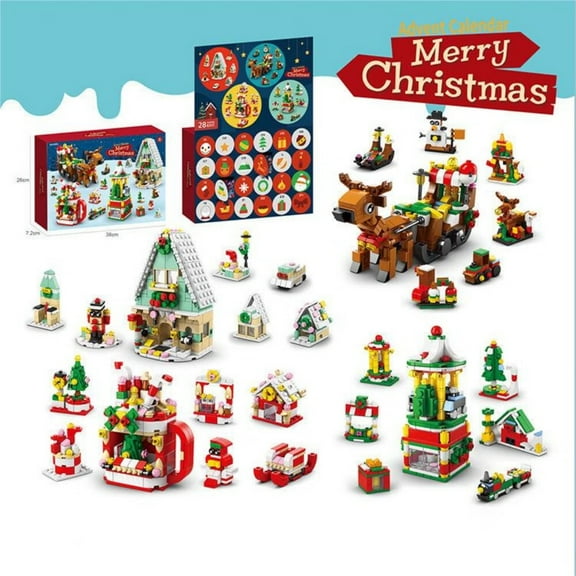 2025 Christmas Building Holiday Advent Calendar Reindeer Sleigh Version, 24 Pcs Building Blocks Toys, Christmas Countdown Surprise Box