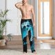 thumbnail image 2 of Fotbe Blue Full Moon Wolf Pantalones de Pijama para Hombre, Pantalones de Dormir, Pantalones de Casa con Cintura Ajustable y Bolsillos-Small, 2 of 6