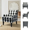 thumbnail image 5 of Upholstery Armchair Accent Chair Sofa Couch Wood Legs Nailhead Trim Home Living Room Bedroom Plaid White Black, 5 of 11