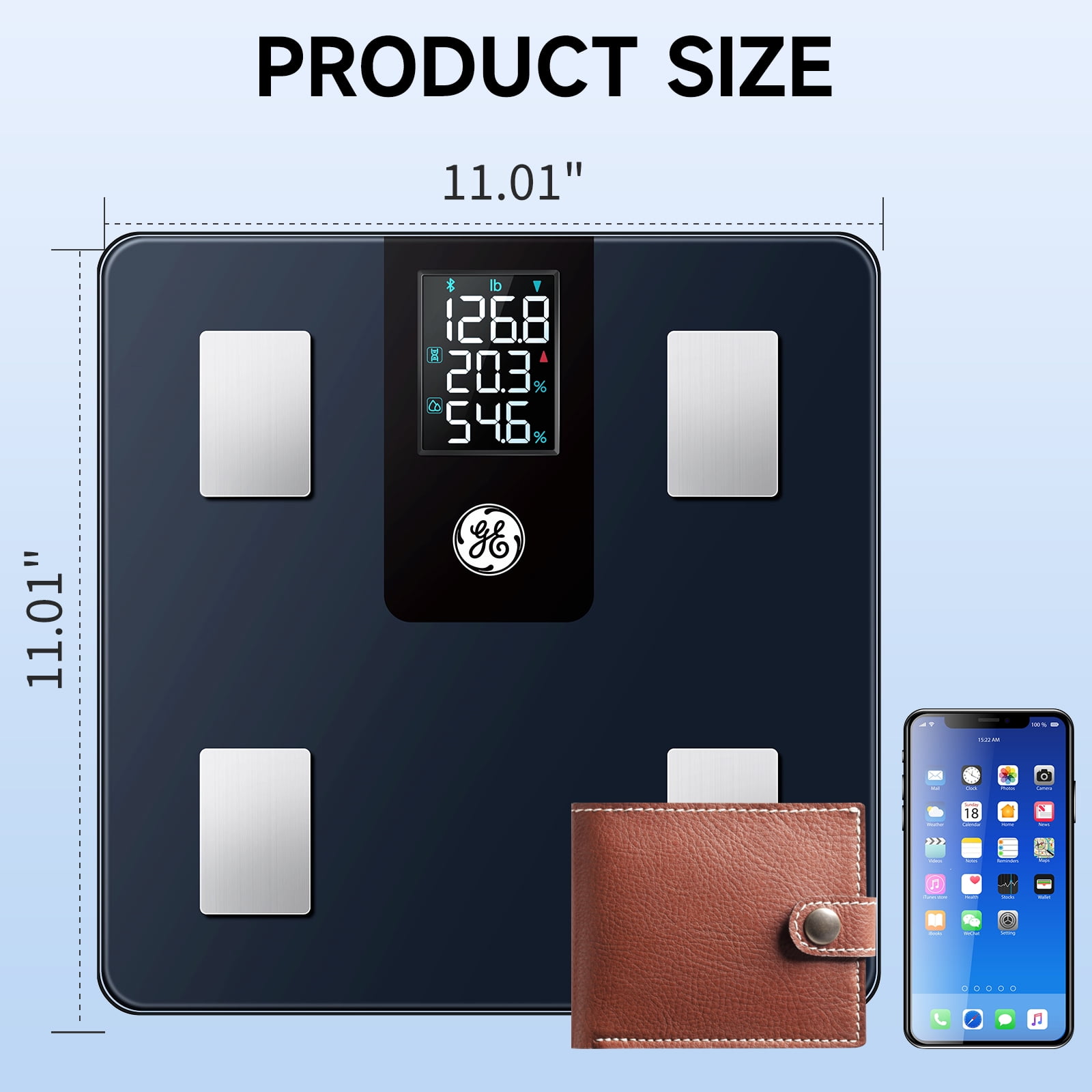GE Smart Body Fat Scale Bluetooth - LCD, Measures Weight, BMI, 13 Metrics, Rechargeable