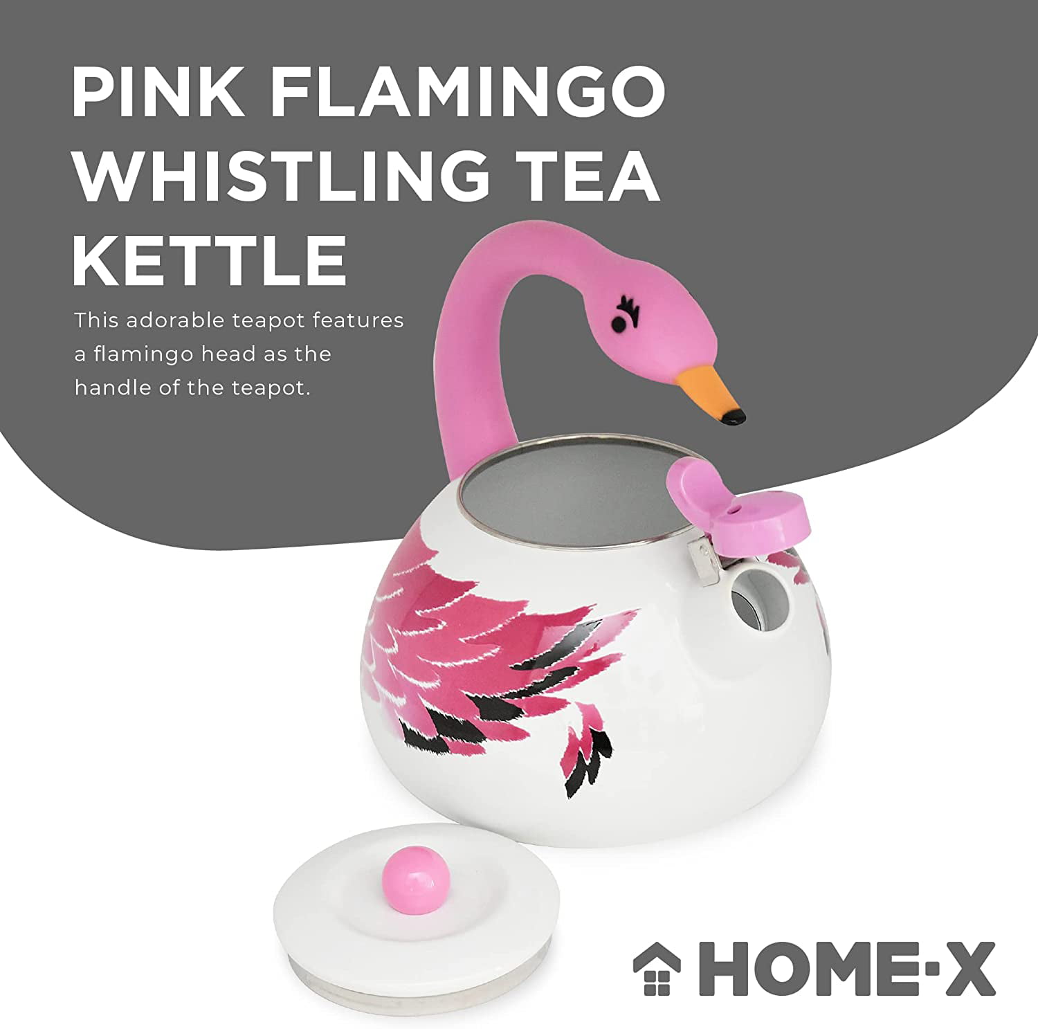 HOME-X Pink Flamingo Whistling Tea Kettle, Animal Teapot, Kitchen