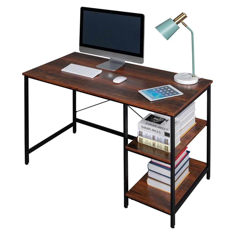 Private Jungle Writing Computer Desk 47", Home Office Study Desk with 2 Storage Shelves on Left or Right Side, Modern Simple Style Wood Table Metal Frame for PC Laptop Notebook