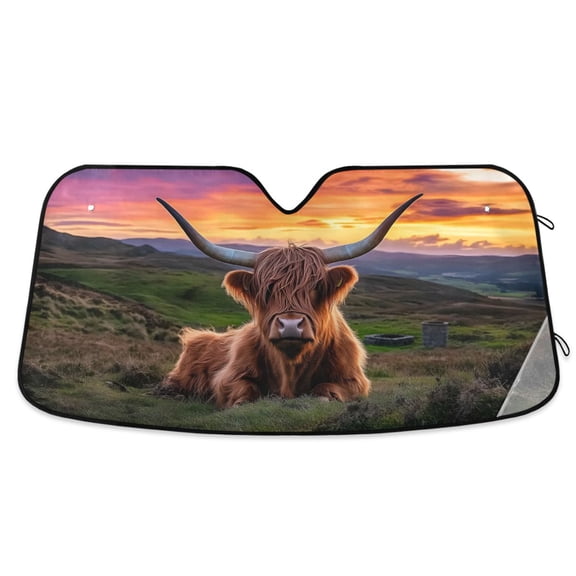 ALAZA Sunset Highland Cow Car Windshield Sun Shade Foldable UV Ray Sunshade Visor Protector 55 x 27.6in
