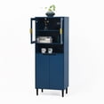thumbnail image 3 of Dtwnek 2 Glass Display Door Storage Cabinet with Open Shelf, Tall Kitchen Pantry Cabinet with Handles, Modern Cabinet for Bathroom, Dining Rooom, Living Room, Blue, 3 of 10