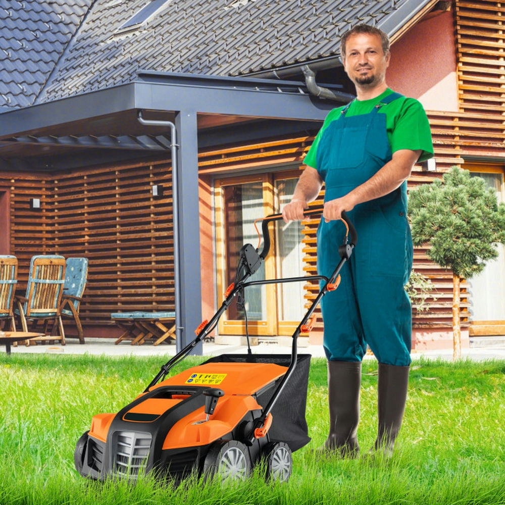 Spaco 16-Inch Electric Lawn Dethatcher and Scarifier with Collection Bag-Orange