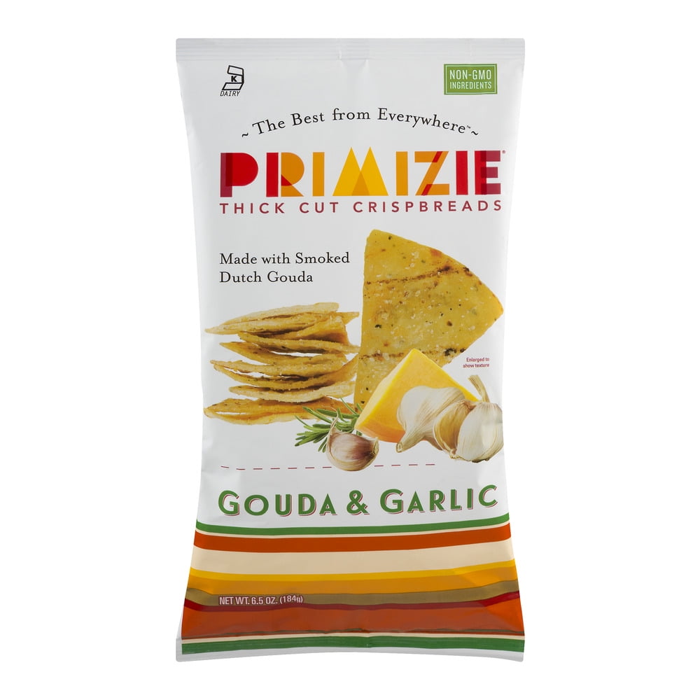 Primizie Thick Cut Crispbreads Gouda & Garlic, 6.5 OZ by Piadina, Inc.