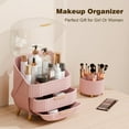 thumbnail image 4 of Makeup Organizers and Storage Make up Organizer for Vanity Cosmetics Skincare With Lid and Drawers Display Cases for Countertop Bathroom Women Teenager Girl Gifts(Pink+Brush Holder), 4 of 10