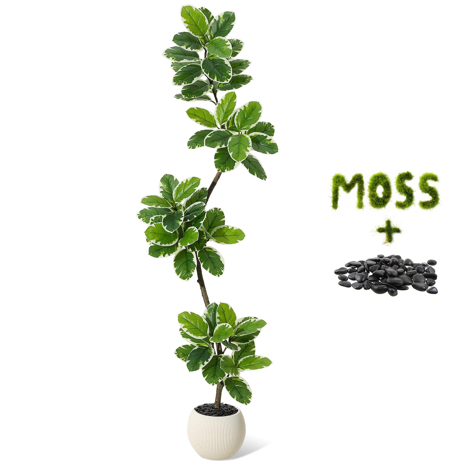 Litake Fiddle Leaf Fig Tree Artificial Indoor, 6 ft Tall Faux Rubber Tree with Sphere Planter, Tall Artificial Plants with Moss for Home Decor Office Living Room
