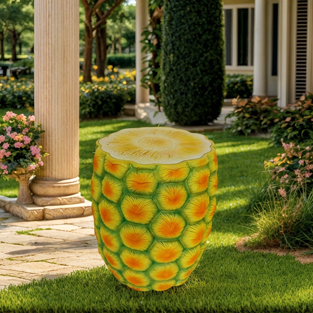 14 Inch Resin Pineapple Shaped Stool, Multi-Purpose Side Table Plant Stand, Weatherproof Decor Furniture for Patio Balcony Indoor Outdoor Tropical Home Garden Decor