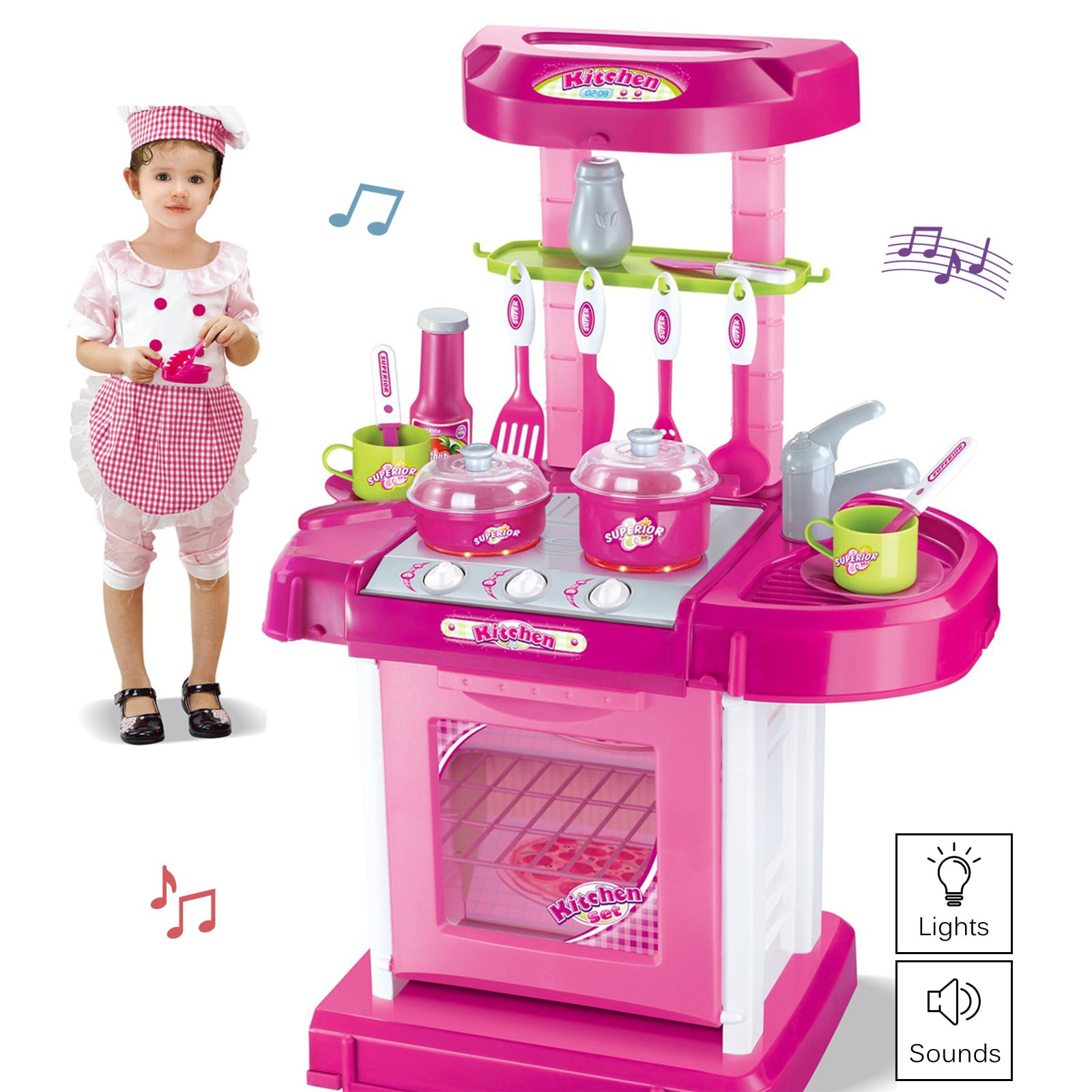 Kids Kitchen Toys Girls Role Play Pretend Cook Set Light &Sound Children’s Gift 
