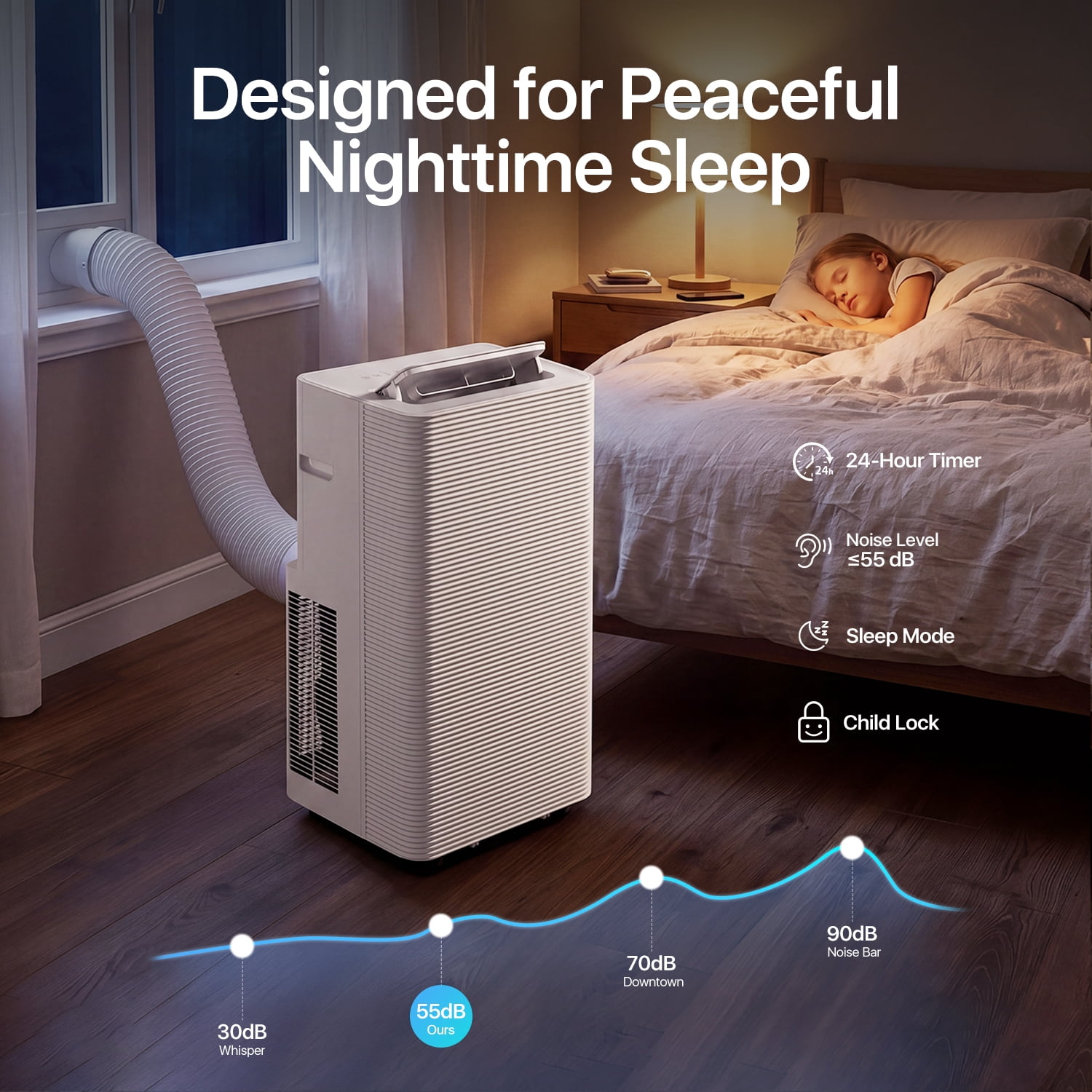 Dateyes 12000 BTU Portable Air Conditioners, 4-1 Standing Smart Cooling AC with Remote Control, Cooling, Heating， Dehumidifier and Fan, Automatic Unit for Bedroom, 55dB Quiet, Portable AC for Room