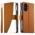 thumbnail image 1 of Funda cartera GANGXUN para iPhone 16 , cuero PU con tarjetero, cremallera, correa de mano, soporte y protección 932°, 1 of 6