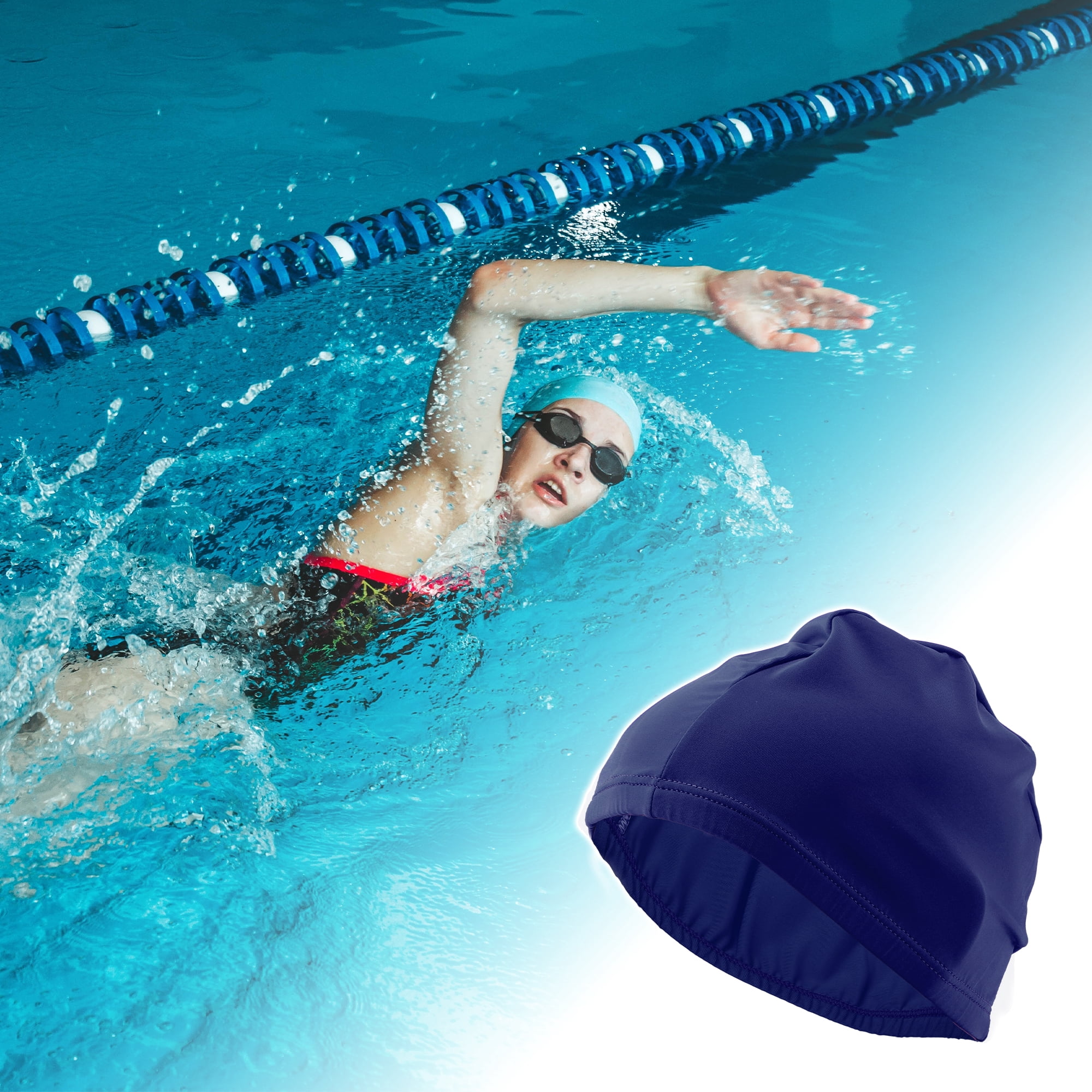 Unique Bargains Elasticity Swim Cap Measuring for Comfortable Fit Navy Blue