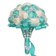 thumbnail image 5 of Royal Bridal Bouquet Handmade with Satin Roses & Pearls - Wedding Bouquet Holder for Bride and Bridesmaids, Rhinestone Wedding Flower Arrangements in Ivory White, 5 of 6