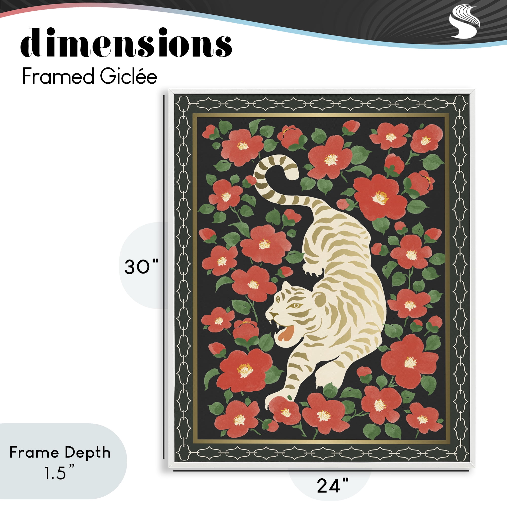 Stupell Industries Ivory Tiger Among Camelias White Framed Giclee Art, design by Karolina Sato