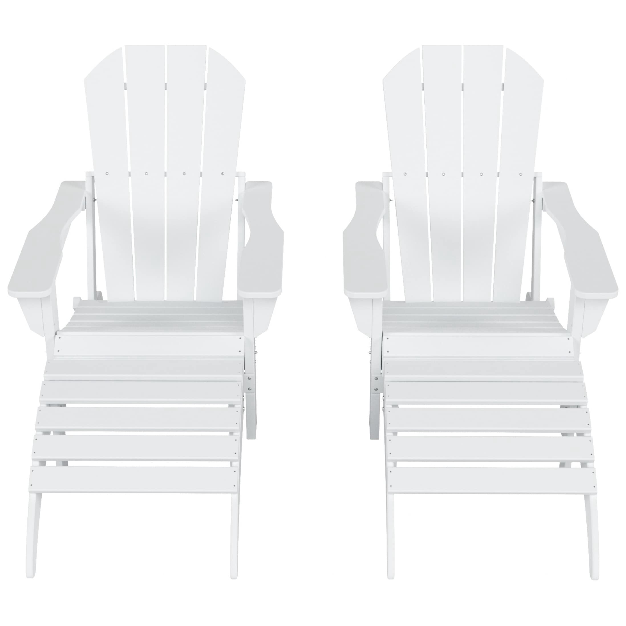 Polytrends  Laguna Hdpe All Weather Outdoor Patio Foldable Adirondack Chairs With Ottomans (5-Piece Set) White