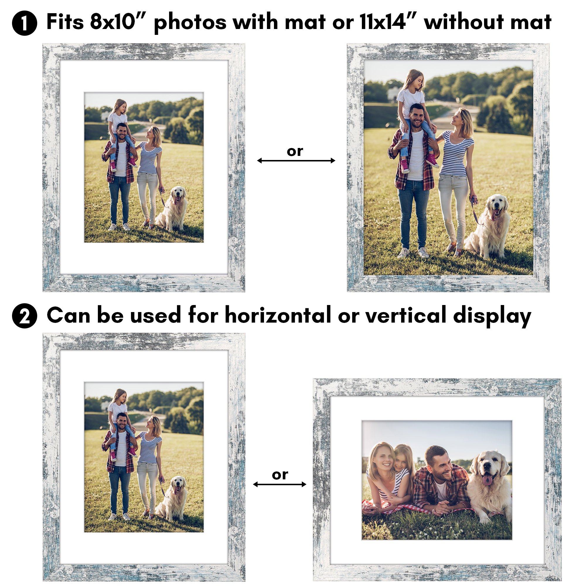 Americanflat 11x14 Picture Frame with Shatter-Resistant Glass Fits 8x10 Photos with Mat Hudson Distressed - White