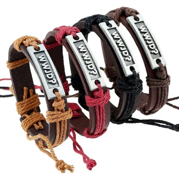 1 Piece  WWJD Bracelets for Men Boys, Women, Girls What Would Jesus do Bracelets Leather (Color Will Vary)