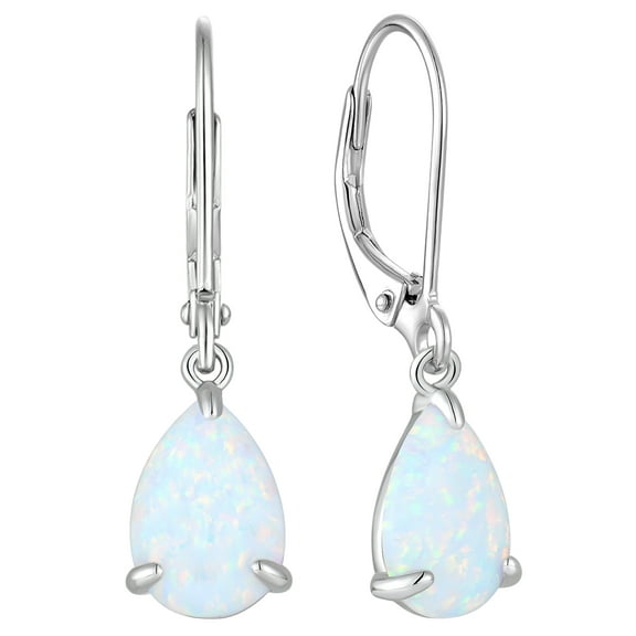 Vesitim Opal Earrings for Women Sterling Silver Teardrop Solitaire Dangle Drop Earring Birthstone Jewelry Gift Created White Opal