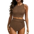 thumbnail image 5 of Haivin Women's Modest Two-Piece Swimsuit Set, Solid Color with Bow Tie Straps for Beach and Swimming, 5 of 9