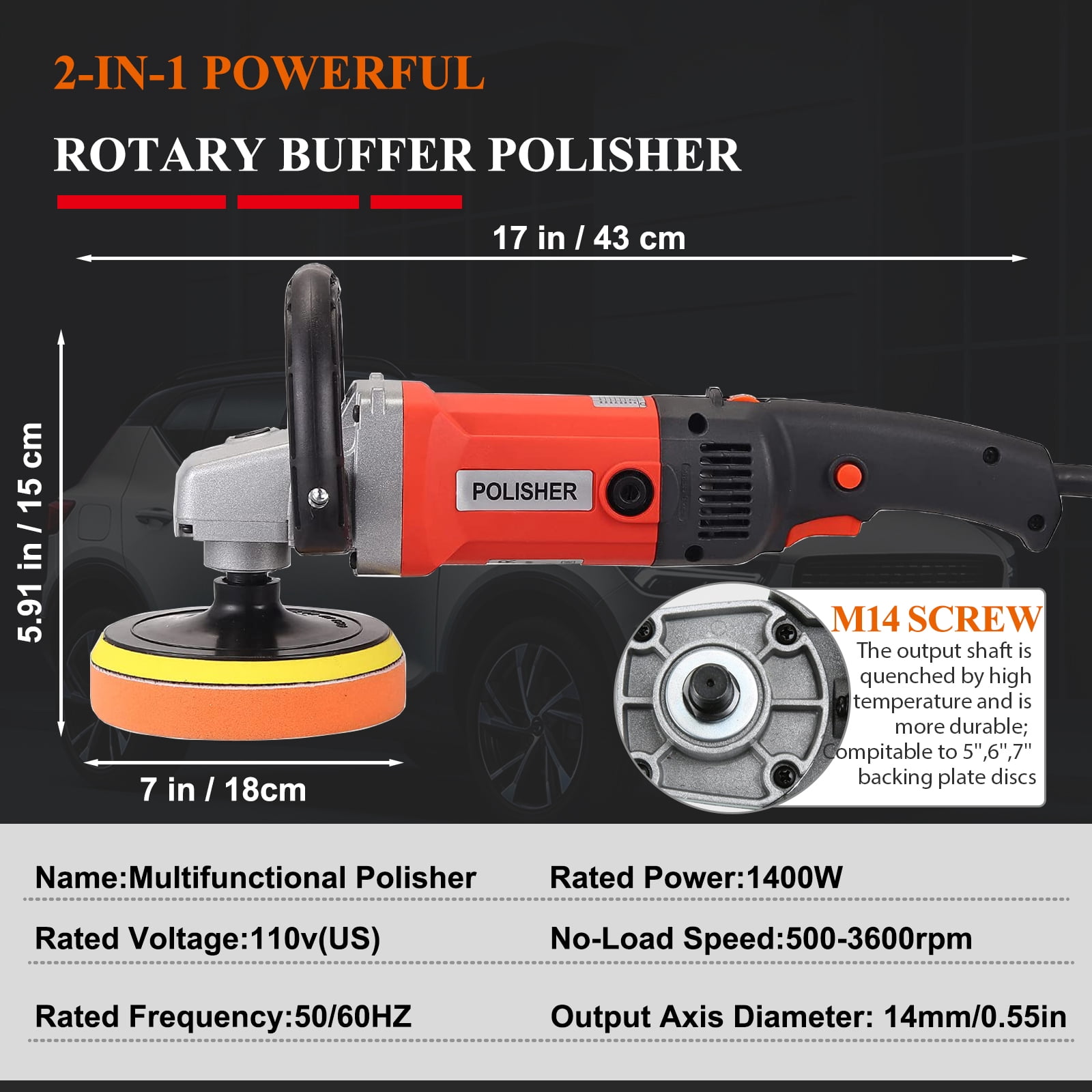 iMeshbean 8-Speed Variable Speed Polisher Rotary Orbital Soft Start Constant Power and Speed for Car Polishing Buffing Waxing Sanding Sealing Glaze 5&6&7-Inch 1400W 12.7Amp