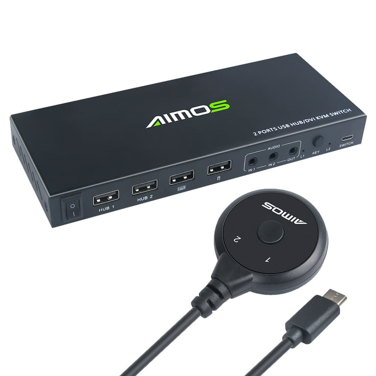 AIMOS 2 in 1 Out DVI Switch Dual Displays Support HUB/Mouse Keyboard Sharing/Audio & Out Black - Walmart.com