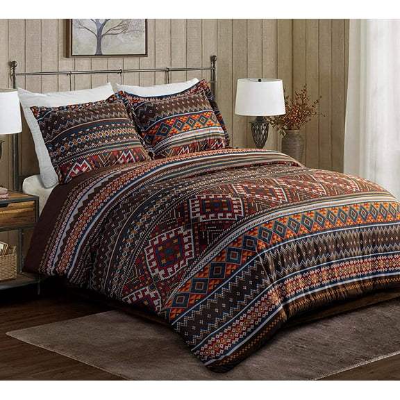 Chezmoi Collection Clayton 3-Piece Southwestern Bedding Set King Size Microfiber Geometric Lodge Comforter Set