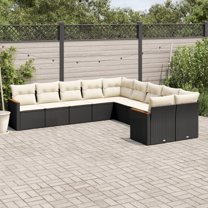 vidaXL 10 Piece Patio Sofa Set with Cushions Black Poly Rattan