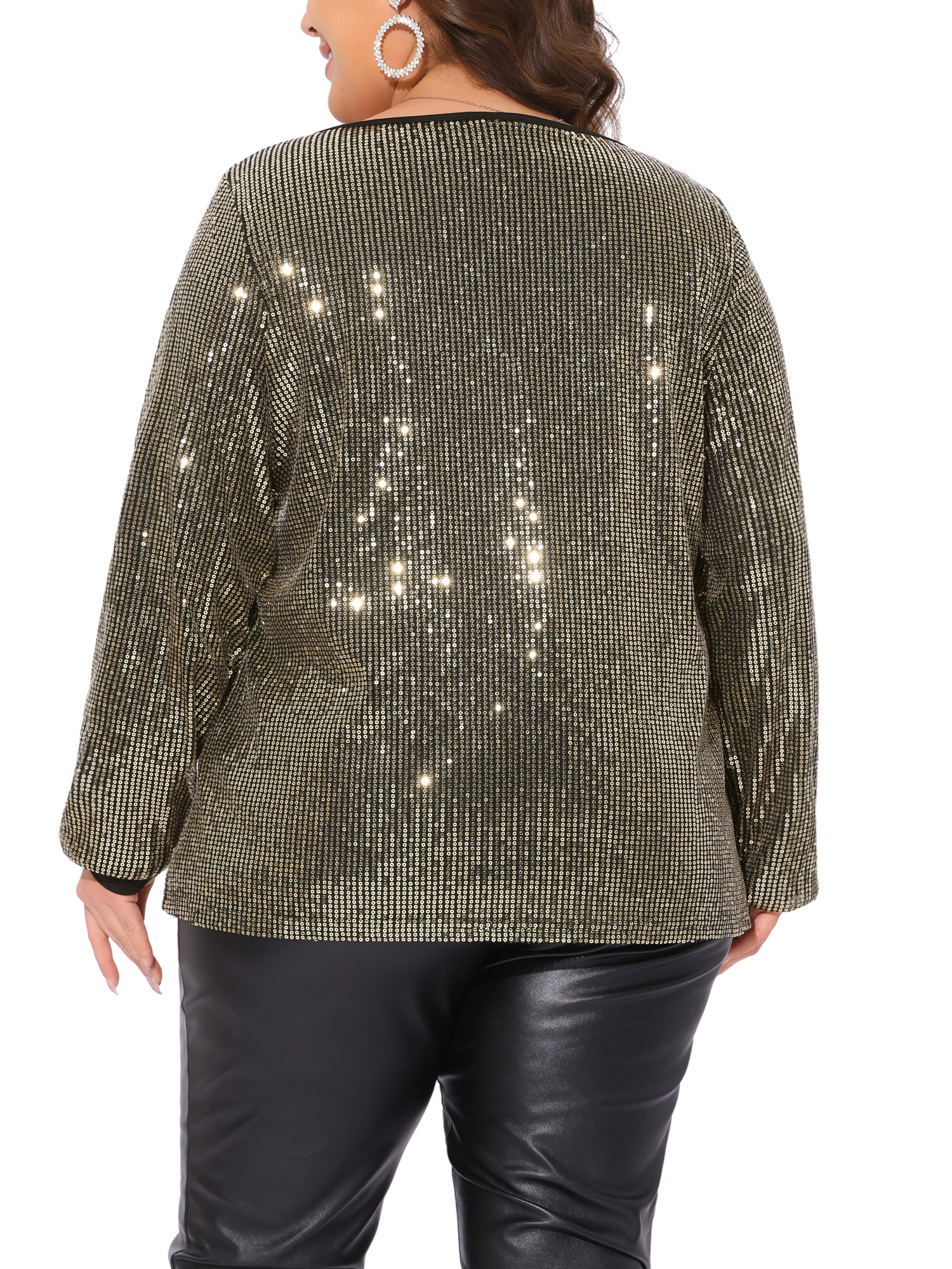 DARING DIVA Women's Plus Long Sleeve Glitter Sparkly Blouse 2X Gold