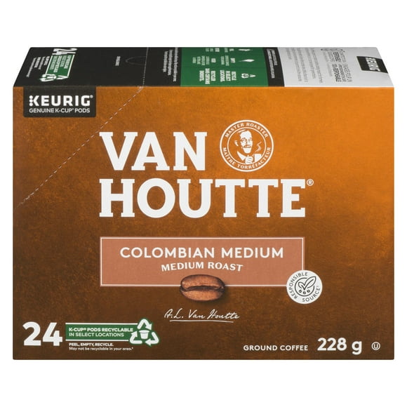 Capsules K-Cup de café colombien moyenne Van Houtte, torréfaction moyenne Boîte de 24