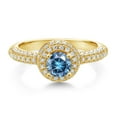 thumbnail image 2 of Gem Stone King 18K Yellow Gold Plated Silver Persian Blue Moissanite and White Moissanite Engagement Ring for Women (1.06 Cttw, Round 5MM, Available in Size 5, 6, 7, 8, 9), 2 of 6