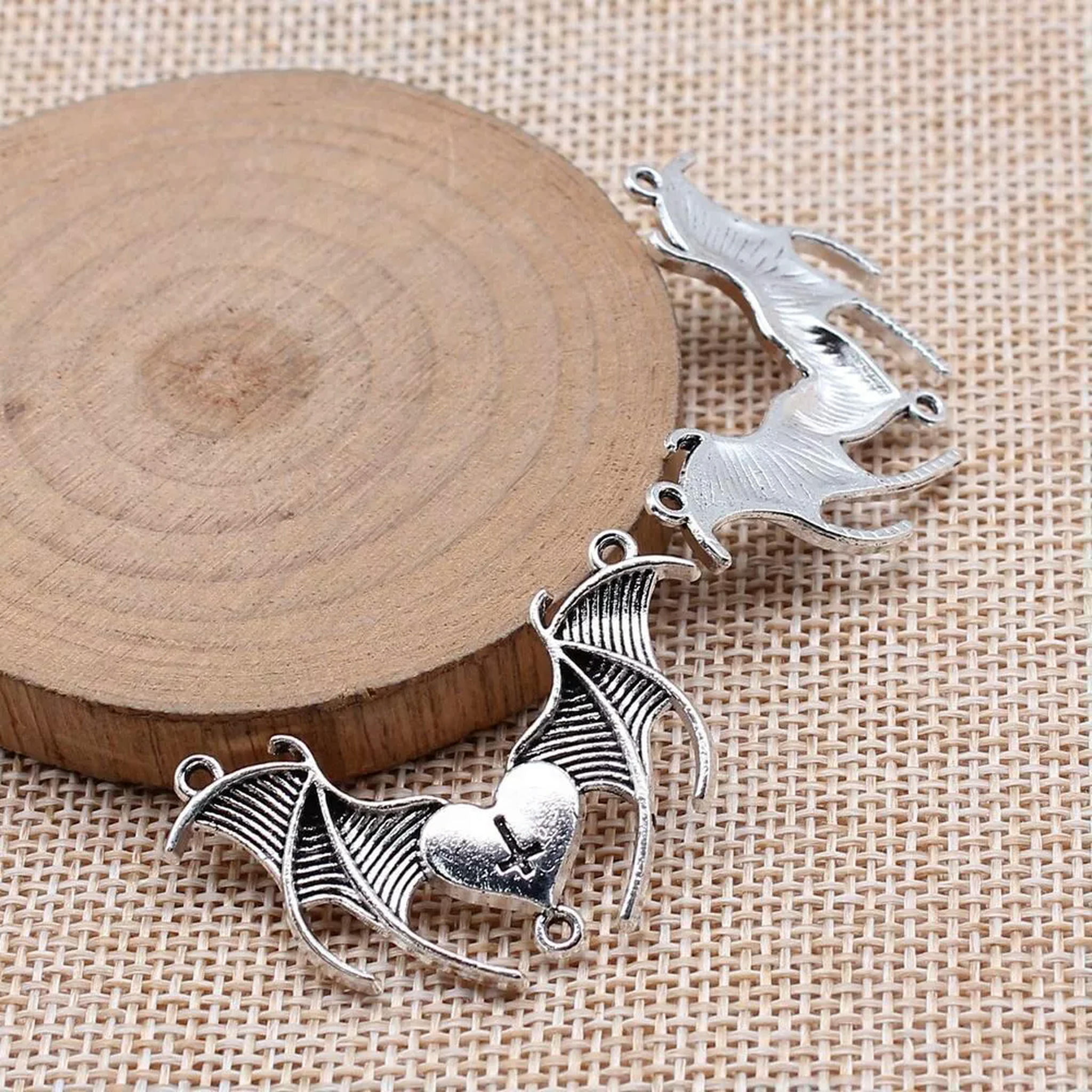 HOOUN 70 Pcs Tibet Silver Halloween Bat Connectors 41x25MM Diy Jewelry Making B14385