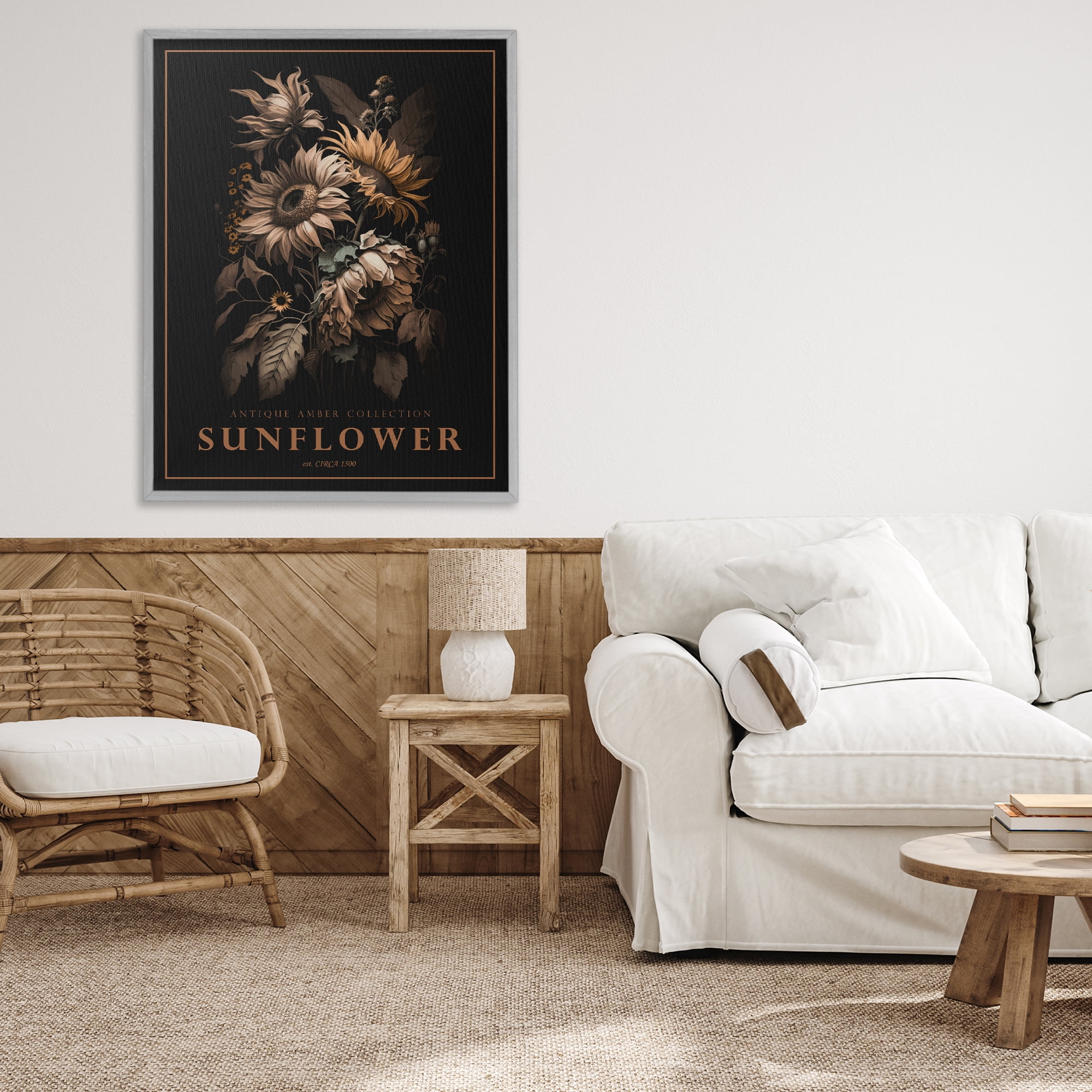 Stupell Industries Antique Sunflower Bushel Gray Framed Giclee Art, design by Christopher Giampietro