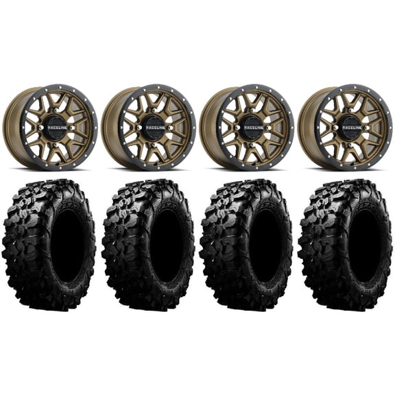 Raceline Krank 14" Bronze Wheels 32" Carnivore Tires Can-Am Maverick X3 / Honda Pioneer 1000 / Talon