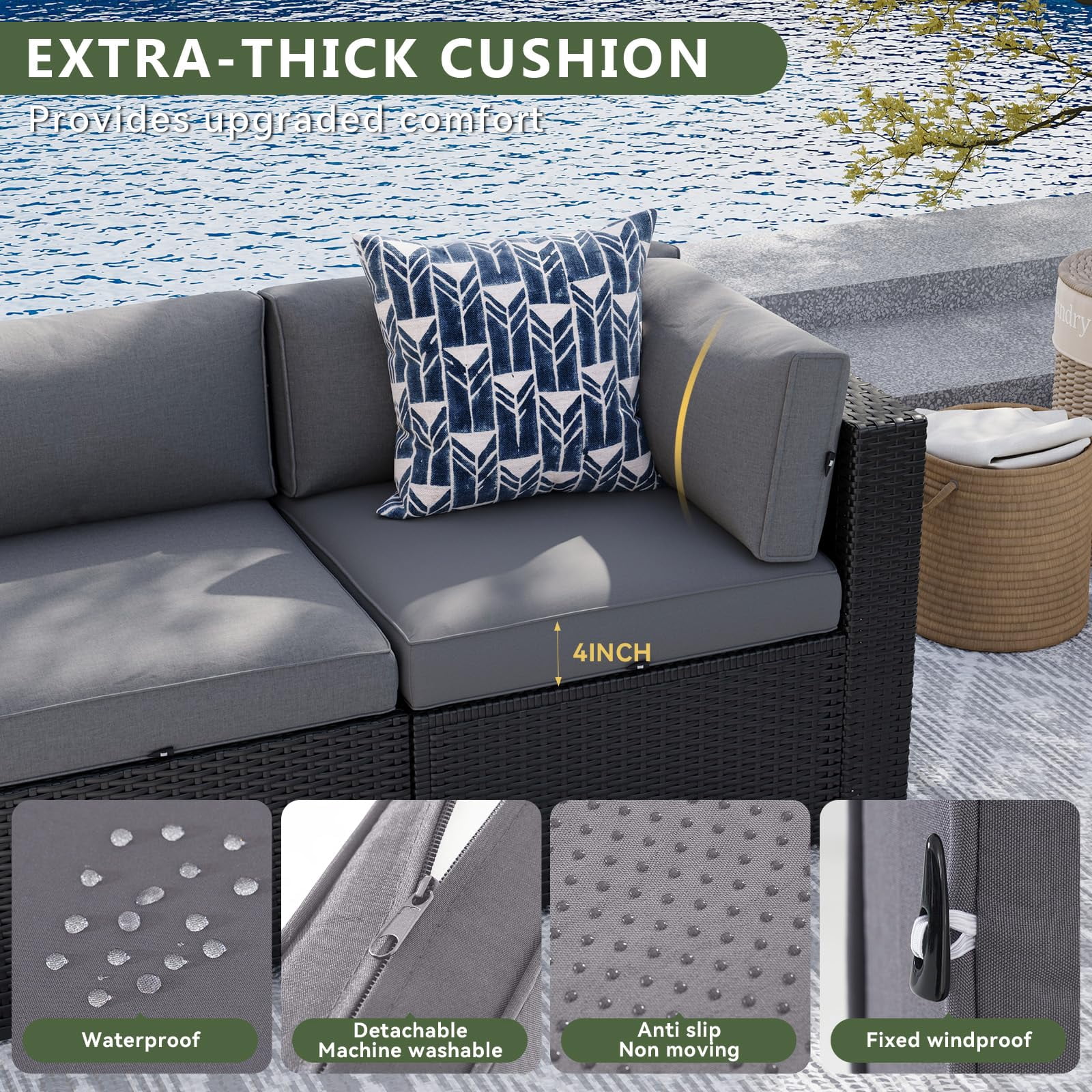 Aoxun 7 Piece Patio Furniture Set Wicker Rattan Patio Sectional Sofa Set Outdoor Seating Furniture with Thickened Cushion, Gray